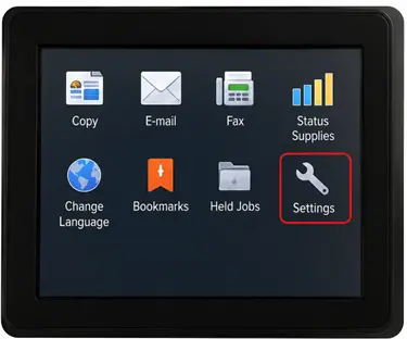 On the lexmark printer's home screen, tap Settings